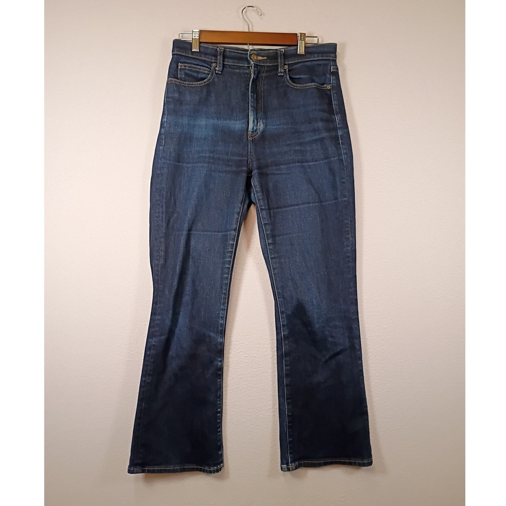 Minimalist Uniqlo Womens 27 Dark Blue High Rise Flare Jeans 221-453959